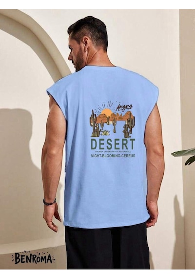 Desert Baskılı Kolsuz Tişört Mavi