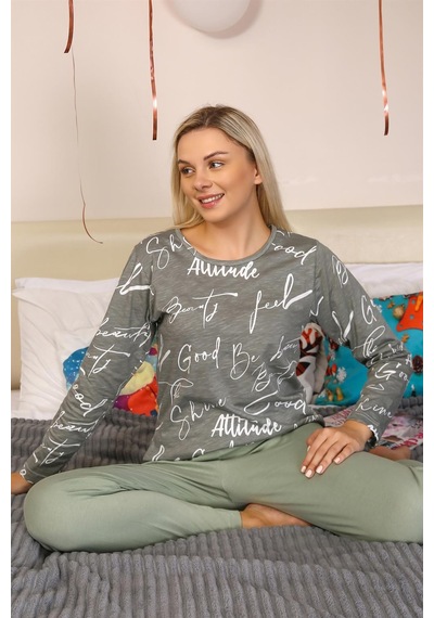 Akbeniz Kadın Uzun Kol Penye Pijama Takım 4206 - S Füme