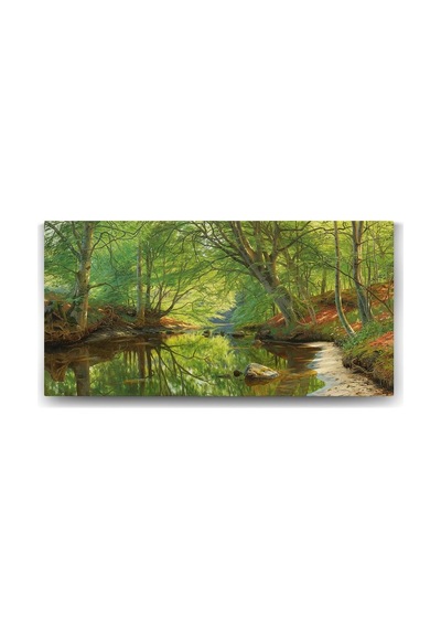 Peder Mork Monsted - Sunset Over A Forest Lake Tablosu - 160x80cm