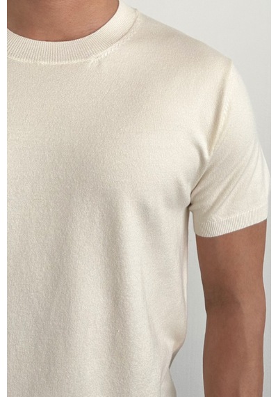 Cool Tarz Erkek Beyaz Slim Fit Bisiklet Yaka Triko T-shirt Beyaz Beyaz