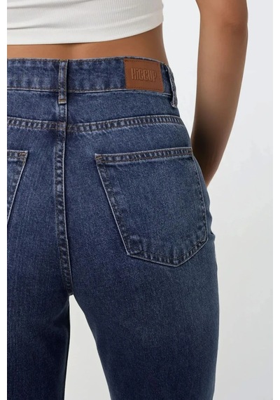 Hiccup Yüksek Bel Straight Kot Pantolon Orta Mavi Denim
