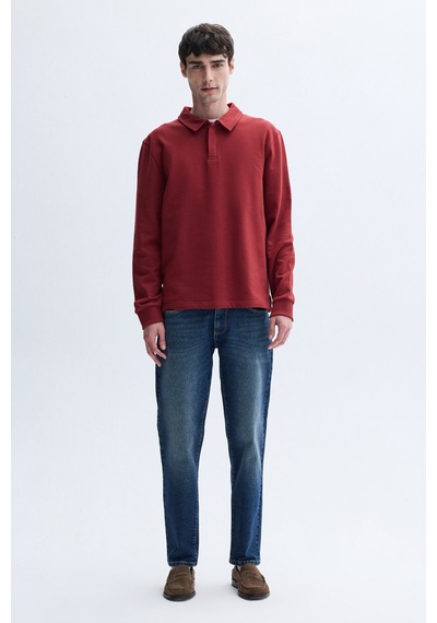 Mudo Erkek Erkek Bordo Loose Fit Düğmeli Dik Yaka Sweatshirt 1264101