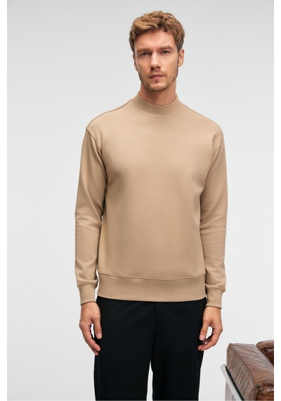 Grımelange QUILLA Erkek Yarım Balıkçı Basic Bej Sweatshirt