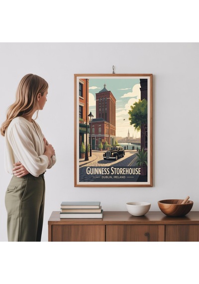 Dublin, İrlanda'daki Guinness Bira Fabrikası'nın Eski Dönem Seyahat Posteri, Şehrin Simgesel Duvar Sanatı