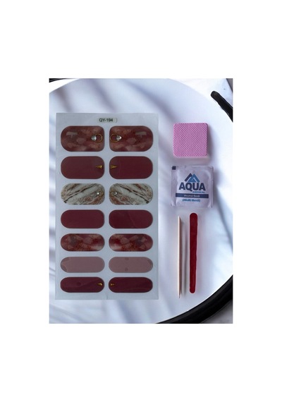 Jelüx Palette Bordolu Renkli Yapışkan Tam Kaplama Jel Tırnak Seti Bakım Kiti İle 5 Boy 14 Adet