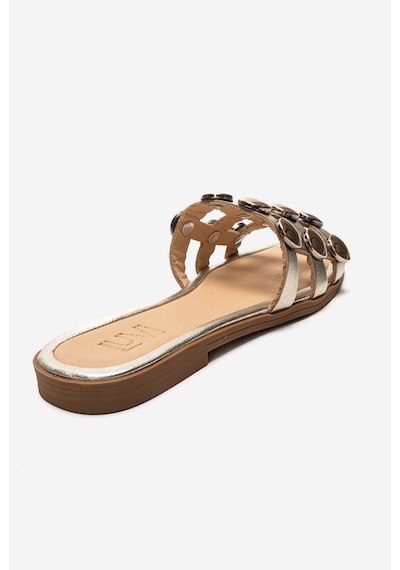 Luvishoes Bareon Altın Cilt Hakiki Deri Bantlı Altın Tokalı Kadın Terlik