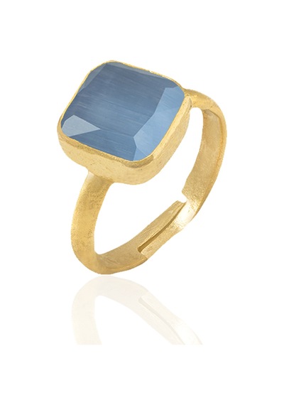 Kadir Jewellery 22 Ayar Altın Kaplama Zirkon Taşlı Kadın Minimal Yüzük Mavi 41390000