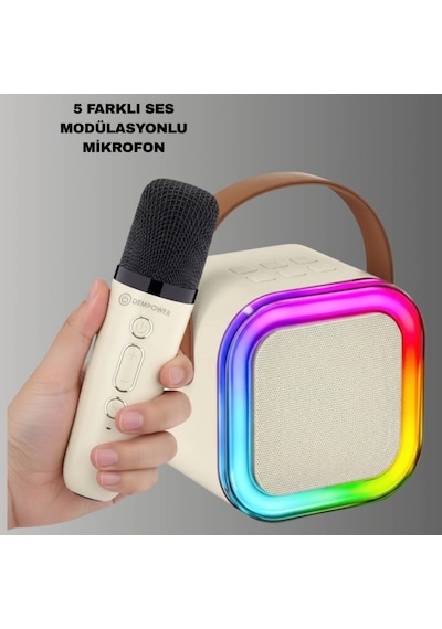Bluetooth Karaoke Mikrofon Hoparlör Seti 6 Saat Kullanım Süreli Kablosuz Müzik Eğlence Seti