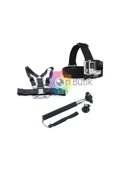 Aksiyon Kamera - Kafa Göğüs Bandı Monopod Seti