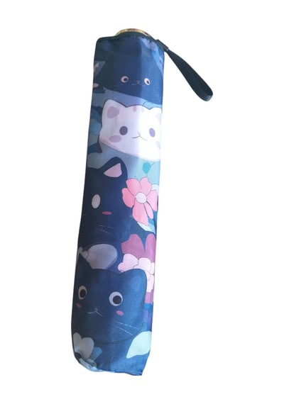 Eleven Markets Emoji Kedi Desenli Şemsiye Rüzgara Dayanıklı Manuel Bayan Şemsiyesi Mavi