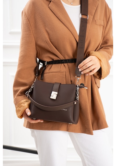 Just Polo Kadın Polo Kumaş Jp Gümüş Logolu Şık El Ve Omuz Çantası Shoulder Bag Ebat: 23 X 18 Cm Kahverengi