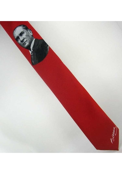 Gaffy Atatürk ve Imza Desenli Dokuma Kırmızı Kravat - Ak-04 (541368433) Kırmızı