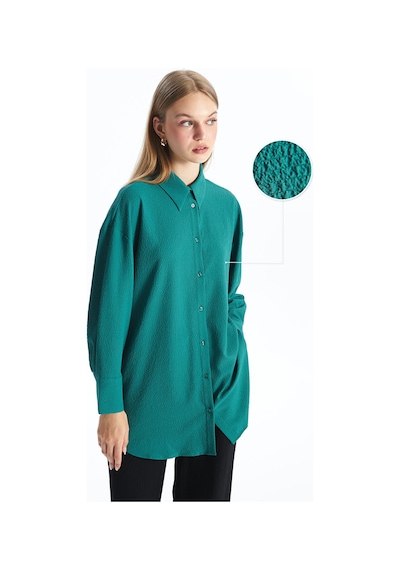 Lcw Modest Yeşil Düz Uzun Kollu Oversize Gofre Kadın Gömlek