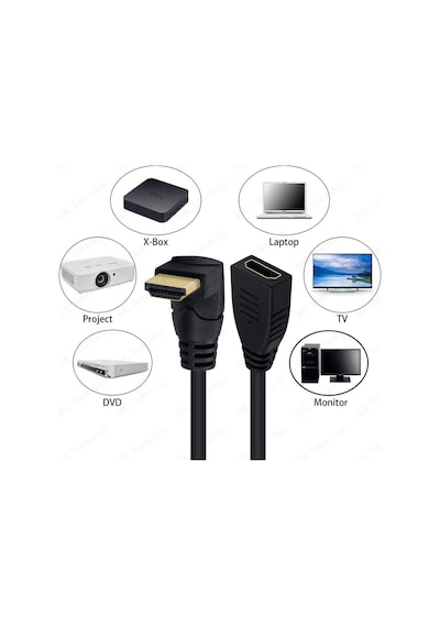 90 Derece L Tipi Açılı HDMI Erkek-Dişi Uzatma Kablosu 50cm