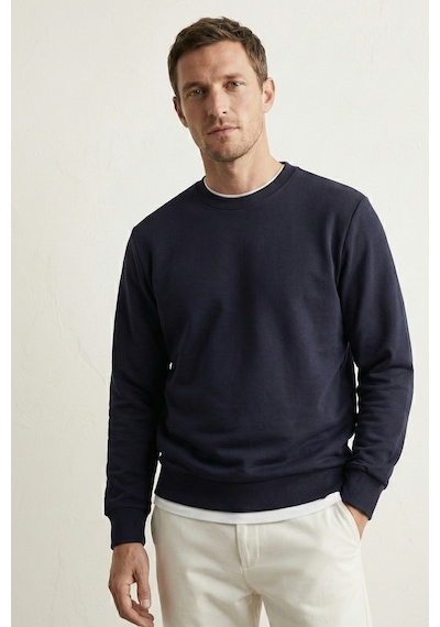 Elemge Pamuklu Erkek Sweatshirt Lacivert Soft Touch Relax Fit Basic Bisiklet Yaka 3 Iplik Nefes Alan