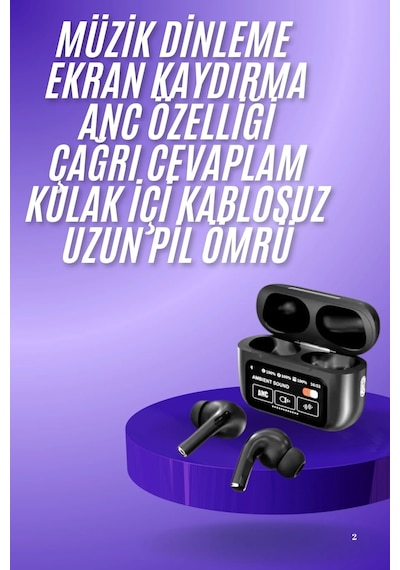2.nesil Pro Ekranlı Sesli Görüşme Yapabilen Kablosuz Bluetooth Kulaklık Yeni Nesil Siyah