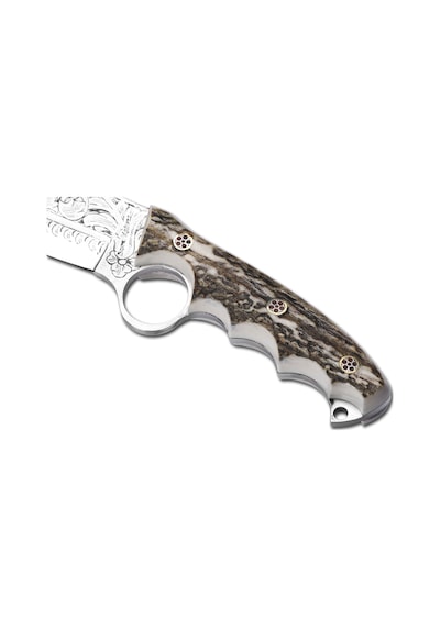 Bora 508 Wild Boar Boynuz Sap Gravürlü Kamp Bıçak Çok Renkli