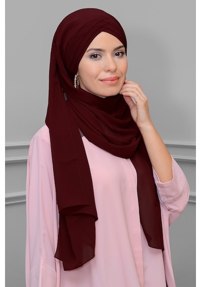 Hürrem Bone Bordo Arkadan Bağlamalı Şal Şifon Çapraz Üç Bantlı 1457_16