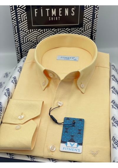 Klasik Uzun Kol Pamuklu Yaka Düğmeli Hediye Kutulu Kolay Ütülenebilir Erkek Gömlek Fs-003897 - Sarı-2946