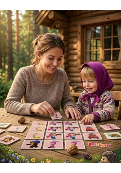Maşa İle Koca Ayı 48 Parçalı Hafıza Kartları Eğitici Eşleştirme Oyuncak Kutu Oyunu 1