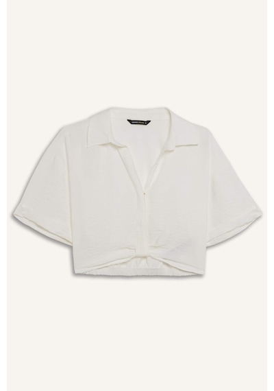 Defacto Cropped Fit Gömlek Yaka Keten Görünümlü Kısa Kollu Bluz C7799ax25spwt32 Beyaz