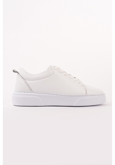 Muggo Leons Hakiki Deri Erkek Kalın Taban Bağcıklı Günlük Casual Sneaker Beyaz