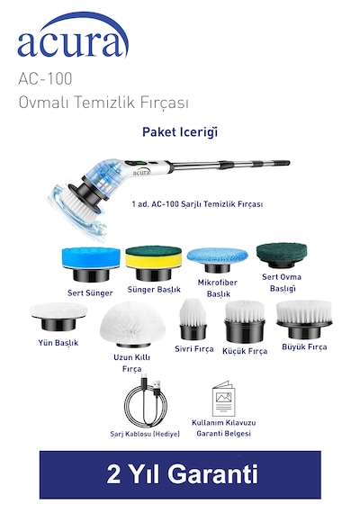 Ac-100 Spinscrubber 9 Başlıklı Şarjlı Temizlik Fırçası