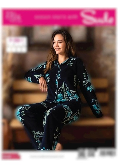 Sude Kadın Gömlek Önden Düğmeli Polar Desenli Pijama Takımı P200/1- 1 Adet 001