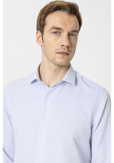 Süvari Buz Mavi Slim Fit Armürlü Klasik Yaka Gömlek-34378 Buz Mavi