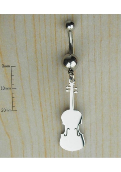 Keman 316 L Cerrahi Çelik Göbek Piercing Gümüş