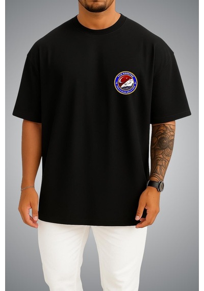 Bahriyeli Collection Oversize Tcg Karataş Logo Cep Baskılı Unisex T-shirt Siyah