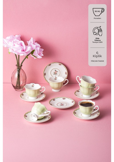 Emsan Romance 6 Kişilik New Bone Kahve Fincan Takımı Yeşil 90 Ml Diğer