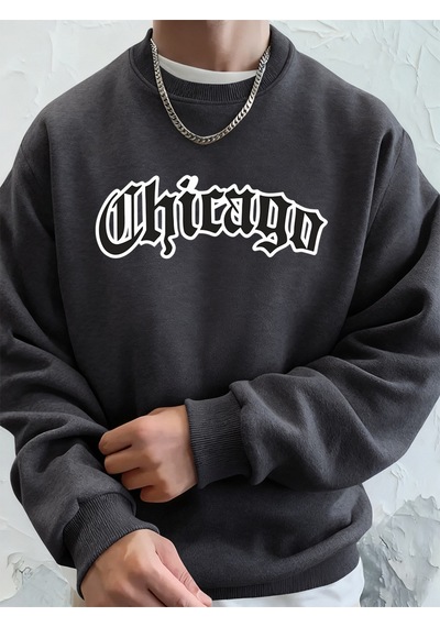 Startmore Startmorechicago Letter Baskılı Erkek Sweatshirtleri Kışlık Bisiklet Yaka Kapüşonlu Sokak Stili Polar Antrasit