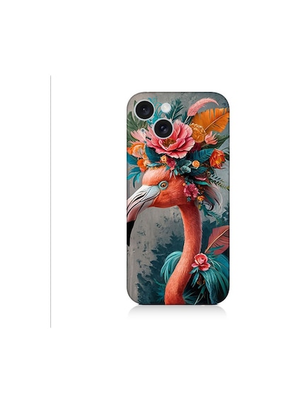 Apple Uyumlu iPhone 15 Plus Çiçekli Flamingo Desenli Silikon Kılıf Silikon