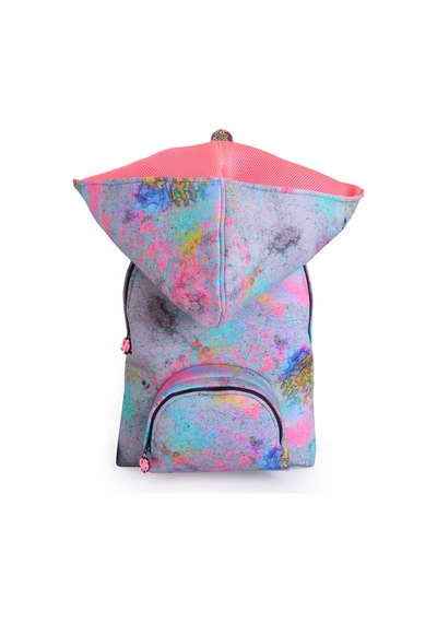Unisex Çocuk Su Geçirmez Pollock Desenli Çıkarılabilir Kapüşonlu Sırt Çantası Pembe