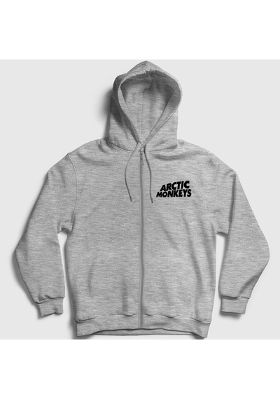 Presmono Unisex Logo Arctic Monkeys Fermuarlı Kapüşonlu Sweatshirt Gri Melanj