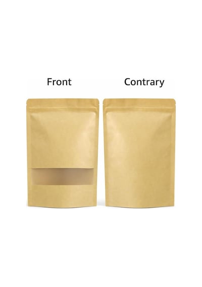 Pencereli Kraft Doypack Dik Duran Poşetler 50 Li Paket, Şeffaf Pencereli, Kilitli Ziplock Ve Kolay Açma Çentikli, Çok Amaçlı Gıda Saklama Poşetleri 13 Cm 22 Cm
