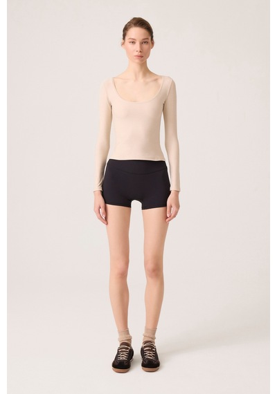 Los Ojos X Ece Bej Melanj Uzun Kollu U Yaka Spor Bluz Scoop Neck Top Bej Melanj Bej Melanj