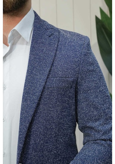 Bys Beystil Sivri Yaka Kırçıllı Lacivert Blazer Ceket Britanya - Slim Fit