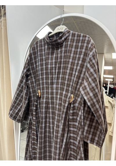Nirva Butik Kadın Ekose Desenli Belden Oturtmalı Elbise Açık Mavi - Kahverengi Nirva Butik Kadın Ekose Desenli Belden Oturtmalı Elbise Açık Mavi - Kahverengi