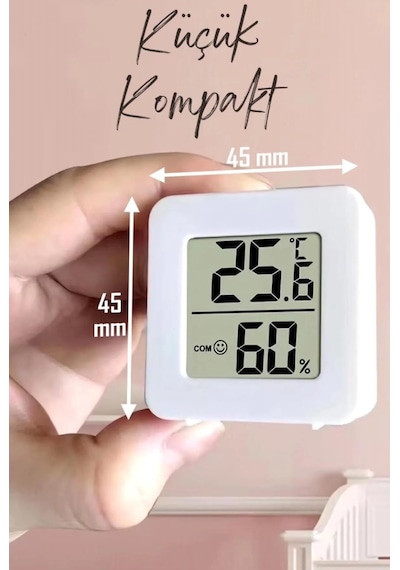 Mini Lcd Dijital Sıcaklık Nem Ölçer Termometre Higrometre - Duvara Takılabilir Beyaz