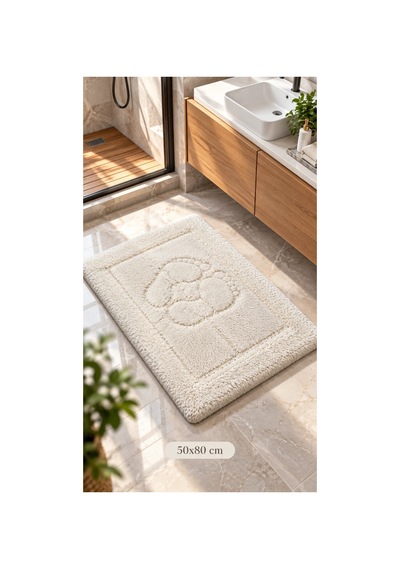 Barano Yussi Beyaz 50x80 Ayak Desenli Banyo Paspası çok renkli