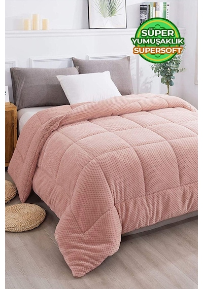 Ultra Yumuşak Çift Taraflı Wellsoft Peluş Yorgan Çift Kişilik Yıkanabilir 200x220 Cm Pudra Pudra