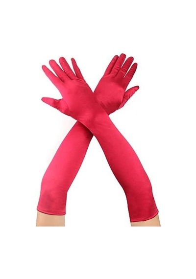 Kırmızı Renk Dirseğe Kadar Uzun Kumaş Eldiven 40 Cm Belirtilmemiş