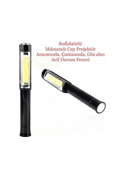 Manyetik El Feneri Mıknatıslı El Feneri Cep Projektör Mini Fener Siyah