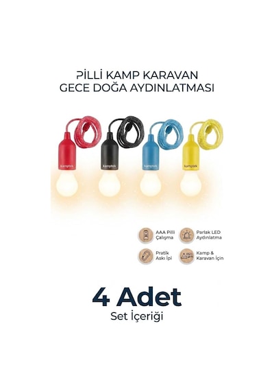 Kamptek Fonksiyonel Çek Yak Ampul 4'lü Paket - Renkli Pille Çalışan Portatif Led Işıldak Lamba Beyaz
