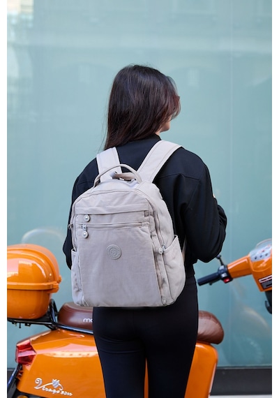 Sanmorris Unisex Suya Dayanıklı Krinkıl Kumaş Çok Gözlü Vizon Laptop Okul Ve Sırt Çantası Vizon