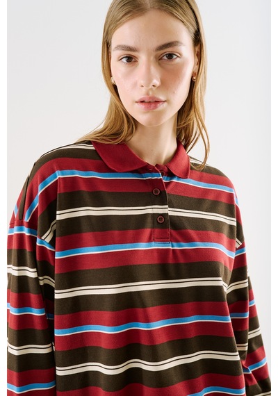 Manuka Polo Yaka Çizgili Sweatshırt Bordo Aw26tsh00004-26