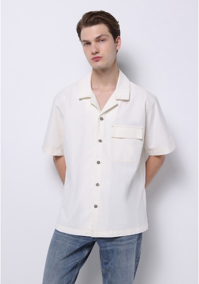 Colin's Colins Oversize Fit Klasik Yaka Düz Erkek Bej Kısa Kol Gömlek Cl1074791 Q1.v1 Dn44278 Denim