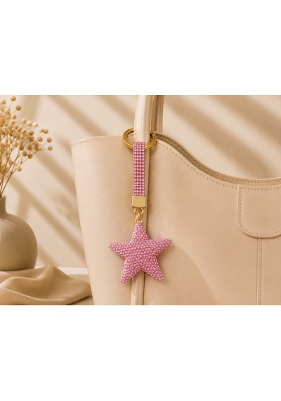 Pembe Yıldız Taşlı Luxury Çanta Charmı Kırmızı Kristal Bag Charm